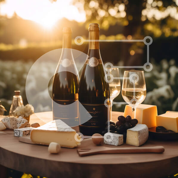 Σετ των 2 Intra Συλλεκτικό Ξύλινο Παζλ Plywood  4mm - Συνδυασμός κρασιού και τυριού σε ένα συναρπαστικό σκηνικό αμπελώνα Σε Ξύλινο Κουτί - Διαστάσεις: 10x10 cm – 25 κομμάτια