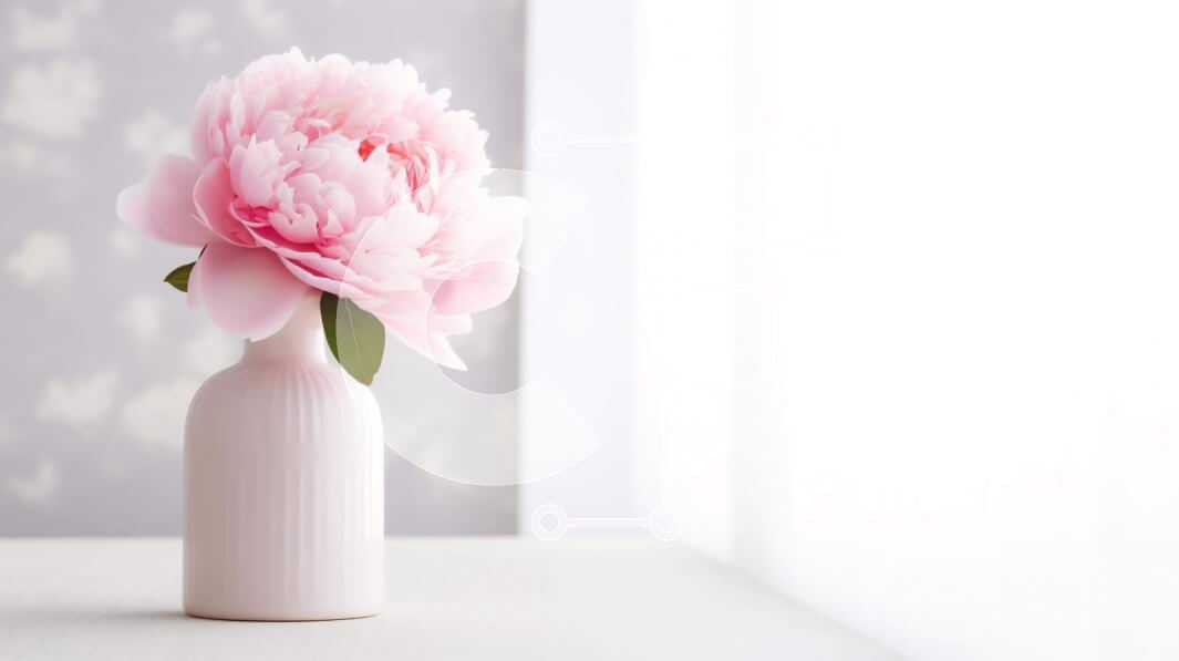 Intra Συλλεκτικό Ξύλινο Παζλ Plywood  4mm - Ροζ λουλούδι παιώνιας σε λευκό βάζο στο τραπέζι Σε Ξύλινο Κουτί - Διαστάσεις: 10x10 cm – 25 κομμάτια