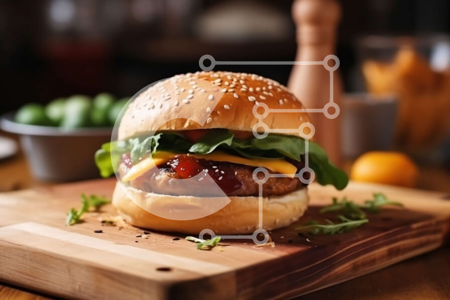 Σετ των 2 Intra Συλλεκτικό Ξύλινο Παζλ Plywood  4mm - Λαχταριστό Burger με τυρί, μαρούλι και ντομάτα Σε Ξύλινο Κουτί - Διαστάσεις: 10x10 cm – 25 κομμάτια