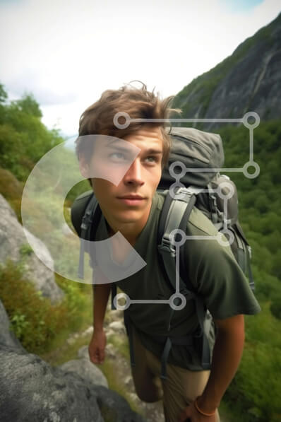 Σετ των 2 Intra Συλλεκτικό Ξύλινο Παζλ Plywood  4mm - Ο νεαρός άνδρας συλλογίζεται την ομορφιά της φύσης σε έναν βραχώδη βράχο Σε Ξύλινο Κουτί - Διαστάσεις: 10x10 cm – 25 κομμάτια