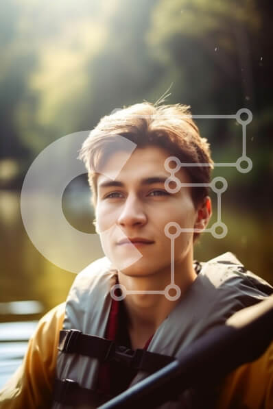 Intra Συλλεκτικό Ξύλινο Παζλ Plywood  4mm - Νεαρός άνδρας που απολαμβάνει το κανό σε μια ήρεμη λίμνη με μαγευτικά βουνά στο φόντο Σε Ξύλινο Κουτί - Διαστάσεις Puzzle: 10x10 cm – 25 κομμάτια