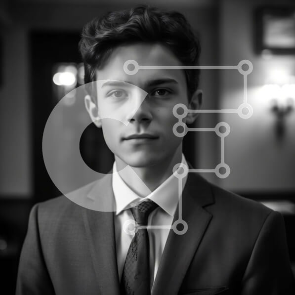 Intra Συλλεκτικό Ξύλινο Παζλ Plywood  4mm - Σοβαρός νεαρός άνδρας με κοστούμι και γραβάτα Σε Ξύλινο Κουτί - Διαστάσεις Puzzle: 10x10 cm – 25 κομμάτια