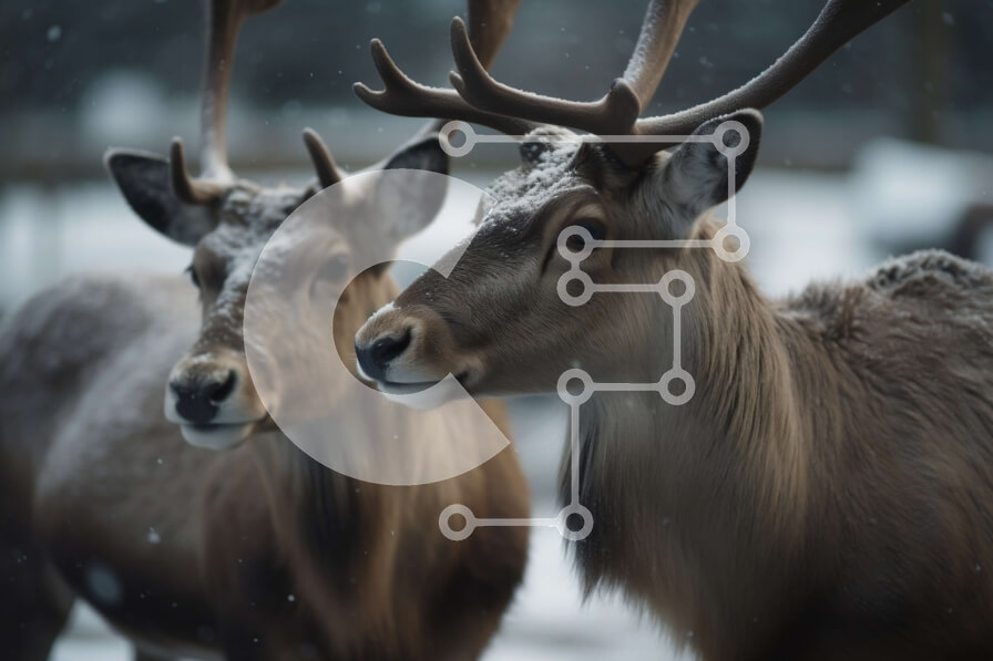 Σετ των 2 Intra Συλλεκτικό Ξύλινο Παζλ Plywood  4mm - Όμορφη εικόνα δύο ταράνδων στο χιόνι Σε Ξύλινο Κουτί - Διαστάσεις: 10x10 cm – 25 κομμάτια