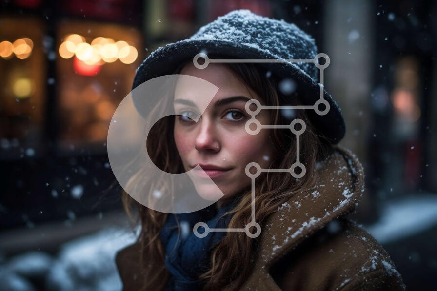 Intra Συλλεκτικό Ξύλινο Παζλ Plywood  4mm - Κομψή γυναίκα με καπέλο και παλτό που στέκεται στο χιόνι Σε Ξύλινο Κουτί - Διαστάσεις Puzzle: 10x10 cm – 25 κομμάτια