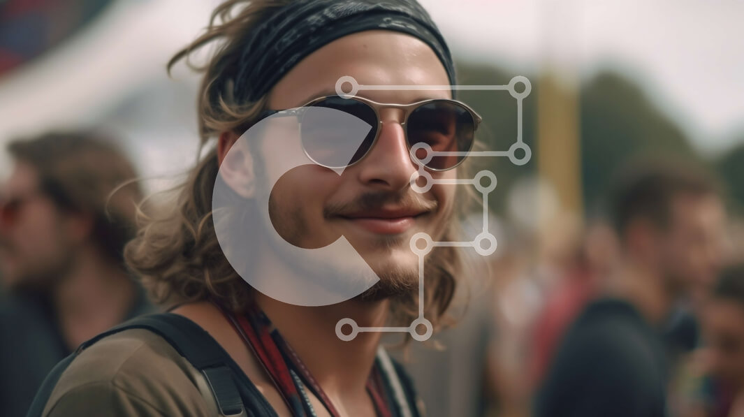 Intra Συλλεκτικό Ξύλινο Παζλ Plywood  4mm - Νεαρός άνδρας που απολαμβάνει το μουσικό φεστιβάλ με ποικίλο πλήθος Σε Ξύλινο Κουτί - Διαστάσεις Puzzle: 10x10 cm – 25 κομμάτια