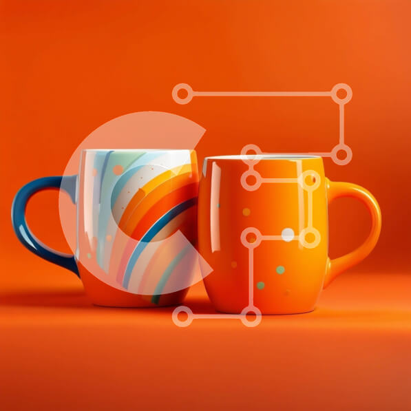 Intra Συλλεκτικό Ξύλινο Παζλ Plywood  4mm - Δύο πορτοκαλί κούπες με πολύχρωμα σχέδια - Φωτογραφία Αρχείου Σε Ξύλινο Κουτί - Διαστάσεις: 10x10 cm – 25 κομμάτια