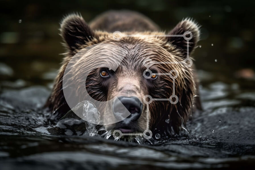 Σετ των 2 Intra Συλλεκτικό Ξύλινο Παζλ Plywood  4mm - Καφέ αρκούδα που κολυμπά με το στόμα ανοιχτό - φωτογραφία αρχείου Σε Ξύλινο Κουτί - Διαστάσεις: 10x10 cm – 25 κομμάτια