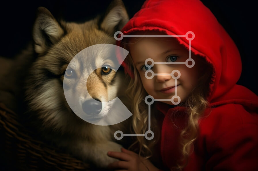 Σετ των 2 Intra Συλλεκτικό Ξύλινο Παζλ Plywood  4mm - Σαγηνευτική εικόνα ενός νεαρού κοριτσιού και ενός λύκου σε σκοτεινό δωμάτιο Σε Ξύλινο Κουτί - Διαστάσεις: 10x10 cm – 25 κομμάτια