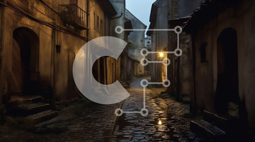 Intra Συλλεκτικό Ξύλινο Παζλ Plywood  4mm - Σκοτεινό δρομάκι με vintage κτίρια και φανάρια Σε Ξύλινο Κουτί - Διαστάσεις Puzzle: 10x10 cm – 25 κομμάτια