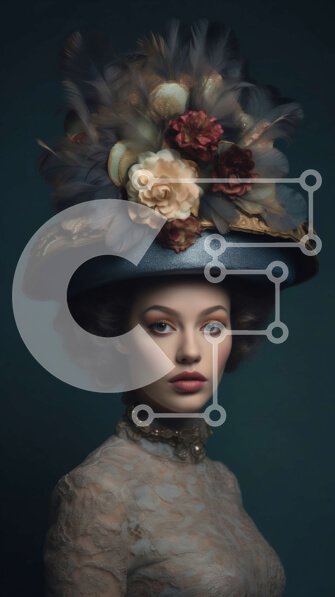 Intra Συλλεκτικό Ξύλινο Παζλ Plywood  4mm - Σοβαρή γυναίκα που φορά μεγάλο περίτεχνο καπέλο με φτερά και λουλούδια Σε Ξύλινο Κουτί - Διαστάσεις Puzzle: 10x10 cm – 25 κομμάτια