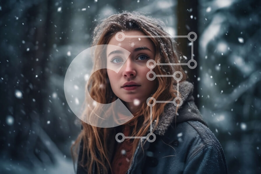 Intra Συλλεκτικό Ξύλινο Παζλ Plywood  4mm - Κυκλοθυμική χειμερινή σκηνή: Κοκκινομάλλα γυναίκα σε χιονισμένα δάση Σε Ξύλινο Κουτί - Διαστάσεις: 10x10 cm – 25 κομμάτια