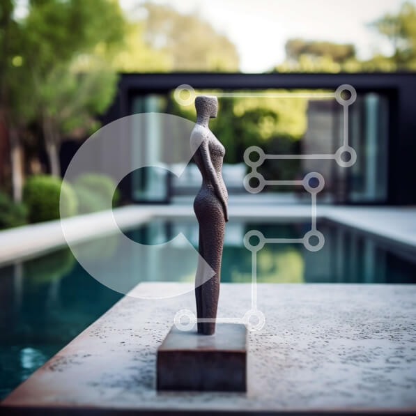 Intra Συλλεκτικό Ξύλινο Παζλ Plywood  4mm - Όμορφο υπαίθριο γλυπτό γυναίκας δίπλα στην πισίνα Σε Ξύλινο Κουτί - Διαστάσεις Puzzle: 10x10 cm – 25 κομμάτια