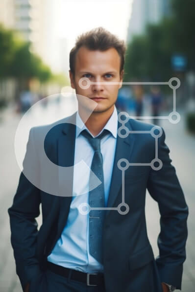 Intra Συλλεκτικό Ξύλινο Παζλ Plywood  4mm - Σοβαρός νεαρός άνδρας με μπλε κοστούμι και γραβάτα στο City Street Σε Ξύλινο Κουτί - Διαστάσεις Puzzle: 10x10 cm – 25 κομμάτια