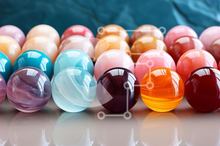 Intra Συλλεκτικό Ξύλινο Παζλ Plywood  4mm - Ζωντανά μάρμαρα διατεταγμένα σε μια γραμμή σε μια μπλε επιφάνεια Σε Ξύλινο Κουτί - Διαστάσεις: 10x10 cm – 25 κομμάτια