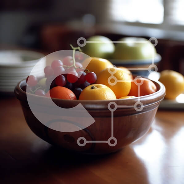 Σετ των 2 Intra Συλλεκτικό Ξύλινο Παζλ Plywood  4mm - Φρέσκα και πολύχρωμα φρούτα σε ένα ξύλινο μπολ σε ένα τραπέζι Σε Ξύλινο Κουτί - Διαστάσεις: 10x10 cm – 25 κομμάτια