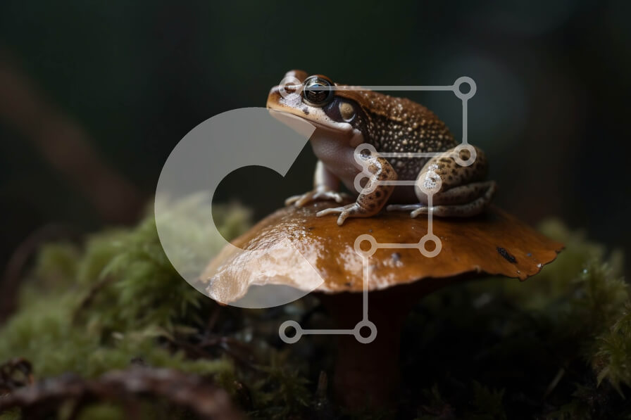 Intra Συλλεκτικό Ξύλινο Παζλ Plywood  4mm - Αξιολάτρευτη εικόνα ενός βατράχου σε ένα μανιτάρι σε ένα σκοτεινό δάσος Σε Ξύλινο Κουτί - Διαστάσεις: 10x10 cm – 25 κομμάτια