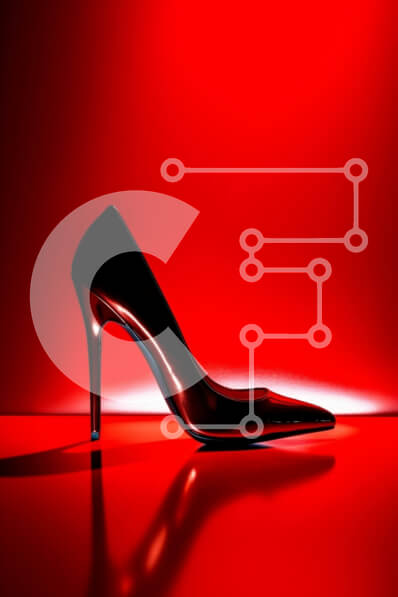 Intra Συλλεκτικό Ξύλινο Παζλ Plywood  4mm - Κομψό μαύρο ψηλοτάκουνο παπούτσι με μυτερή μύτη και τακούνι στιλέτο σε κόκκινο φόντο Σε Ξύλινο Κουτί - Διαστάσεις Puzzle: 10x10 cm – 25 κομμάτια