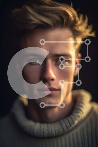 Intra Συλλεκτικό Ξύλινο Παζλ Plywood  4mm - Πορτρέτο ενός νεαρού άνδρα με ξανθά μαλλιά και μπλε μάτια που φορά ένα λευκό πουλόβερ Σε Ξύλινο Κουτί - Διαστάσεις Puzzle: 10x10 cm – 25 κομμάτια