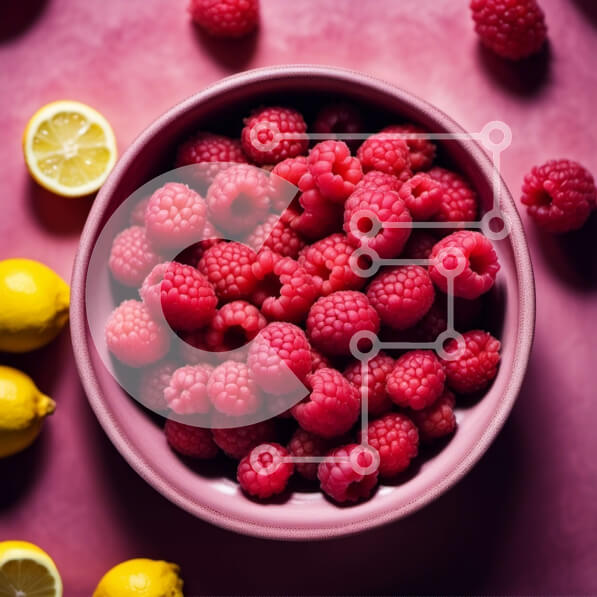 Σετ των 2 Intra Συλλεκτικό Ξύλινο Παζλ Plywood  4mm - Νόστιμη εικόνα από φρέσκα σμέουρα και φέτες λεμονιού σε ζωντανό ροζ φόντο Σε Ξύλινο Κουτί - Διαστάσεις: 10x10 cm – 25 κομμάτια