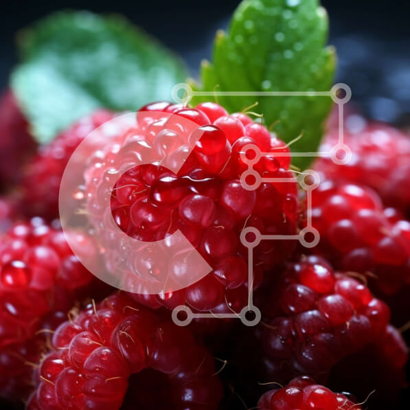 Σετ των 2 Intra Συλλεκτικό Ξύλινο Παζλ Plywood  4mm - Κοντινό πλάνο φρέσκων κόκκινων σμέουρων με σταγονίδια δροσιάς Σε Ξύλινο Κουτί - Διαστάσεις: 10x10 cm – 25 κομμάτια