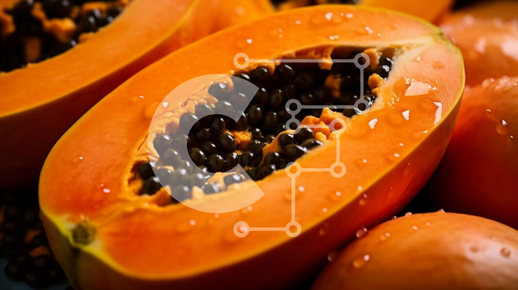 Σετ των 2 Intra Συλλεκτικό Ξύλινο Παζλ Plywood  4mm - Ώριμη παπάγια με σάρκα πορτοκαλιού και μαύρους σπόρους Σε Ξύλινο Κουτί - Διαστάσεις: 10x10 cm – 25 κομμάτια