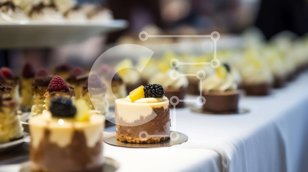 Σετ των 2 Intra Συλλεκτικό Ξύλινο Παζλ Plywood  4mm - Νόστιμα επιδόρπια σε ένα τραπέζι: Κέικ, τάρτες και αρτοσκευάσματα Σε Ξύλινο Κουτί - Διαστάσεις: 10x10 cm – 25 κομμάτια