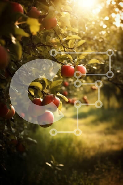 Σετ των 2 Intra Συλλεκτικό Ξύλινο Παζλ Plywood  4mm - Όμορφη εικόνα των κόκκινων μήλων που κρέμονται από το δέντρο στον οπωρώνα στο ηλιοβασίλεμα Σε Ξύλινο Κουτί - Διαστάσεις: 10x10 cm – 25 κομμάτια