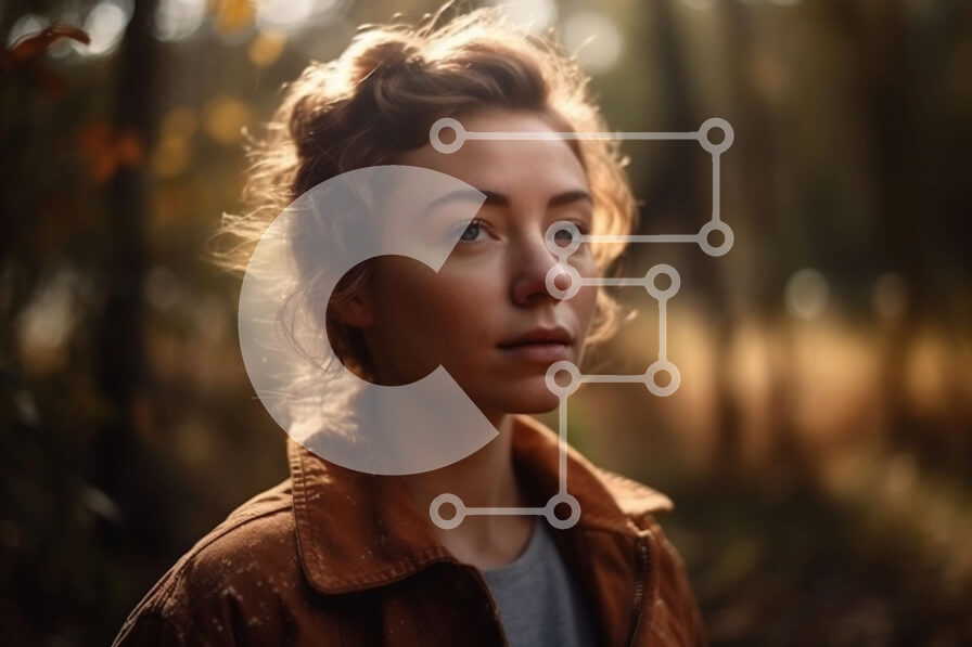 Intra Συλλεκτικό Ξύλινο Παζλ Plywood  4mm - Νεαρή γυναίκα με σγουρά καστανά μαλλιά που στέκεται σε μια δασώδη περιοχή Σε Ξύλινο Κουτί - Διαστάσεις Puzzle: 10x10 cm – 25 κομμάτια