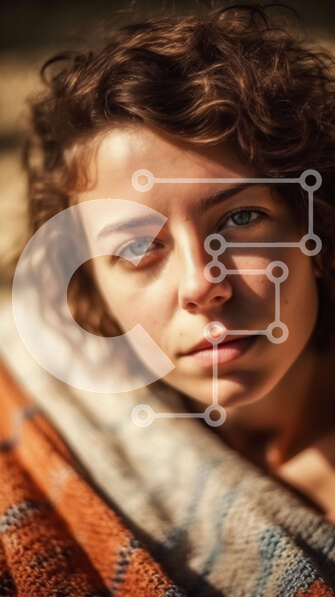 Intra Συλλεκτικό Ξύλινο Παζλ Plywood  4mm - Πορτρέτο μιας νεαρής γυναίκας με σγουρά καστανά μαλλιά ξαπλωμένη σε μια κουβέρτα παραλίας Σε Ξύλινο Κουτί - Διαστάσεις Puzzle: 10x10 cm – 25 κομμάτια