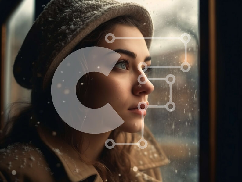 Intra Συλλεκτικό Ξύλινο Παζλ Plywood  4mm - Προβολή παραθύρου Rainy Day - νεαρή γυναίκα που κοιτάζει έξω με το Beanie και το παλτό Σε Ξύλινο Κουτί - Διαστάσεις Puzzle: 10x10 cm – 25 κομμάτια