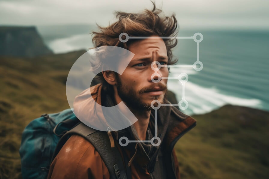 Intra Συλλεκτικό Ξύλινο Παζλ Plywood  4mm - Γαλήνια εικόνα ενός άνδρα που στέκεται σε έναν γκρεμό με θέα στον ωκεανό Σε Ξύλινο Κουτί - Διαστάσεις: 10x10 cm – 25 κομμάτια