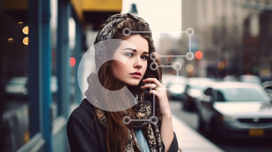 Intra Συλλεκτικό Ξύλινο Παζλ Plywood  4mm - Κομψό κορίτσι της πόλης που κοιτάζει το τηλέφωνό της ένα συννεφιασμένο βράδυ Σε Ξύλινο Κουτί - Διαστάσεις Puzzle: 10x10 cm – 25 κομμάτια