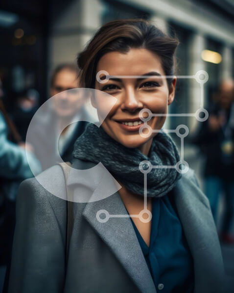 Intra Συλλεκτικό Ξύλινο Παζλ Plywood  4mm - Χαμογελαστή γυναίκα που περπατά σε έναν πολυσύχναστο δρόμο Σε Ξύλινο Κουτί - Διαστάσεις Puzzle: 10x10 cm – 25 κομμάτια