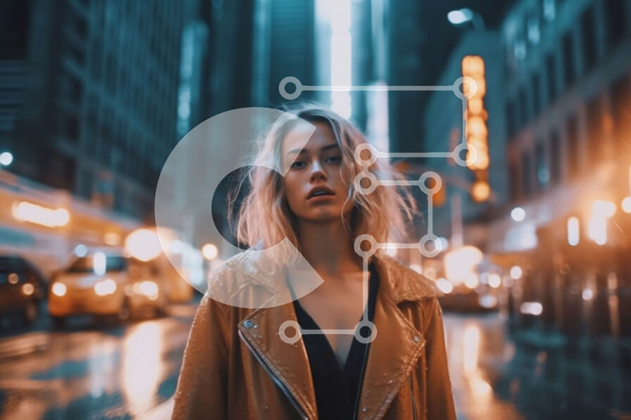 Intra Συλλεκτικό Ξύλινο Παζλ Plywood  4mm - Moody Cityscape με Γυναίκα με δερμάτινο μπουφάν και ξανθά μαλλιά Σε Ξύλινο Κουτί - Διαστάσεις Puzzle: 10x10 cm – 25 κομμάτια