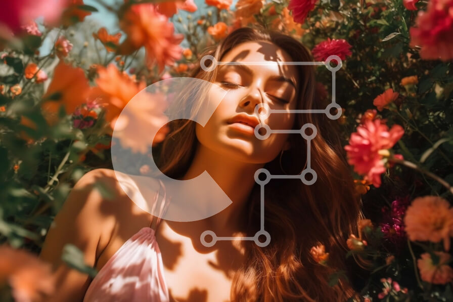 Intra Συλλεκτικό Ξύλινο Παζλ Plywood  4mm - Ειρηνική και γαλήνια εικόνα μιας γυναίκας σε ένα χωράφι με πολύχρωμα λουλούδια Σε Ξύλινο Κουτί - Διαστάσεις: 10x10 cm – 25 κομμάτια