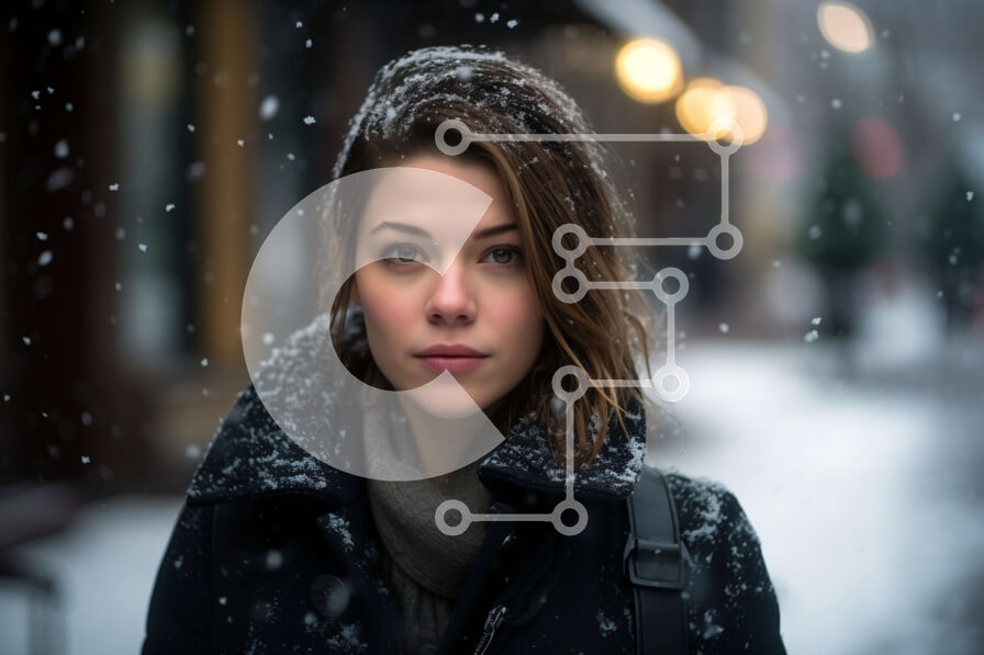 Intra Συλλεκτικό Ξύλινο Παζλ Plywood  4mm - Σοβαρή γυναίκα με μαύρο σακάκι που στέκεται στο χιόνι Σε Ξύλινο Κουτί - Διαστάσεις Puzzle: 10x10 cm – 25 κομμάτια