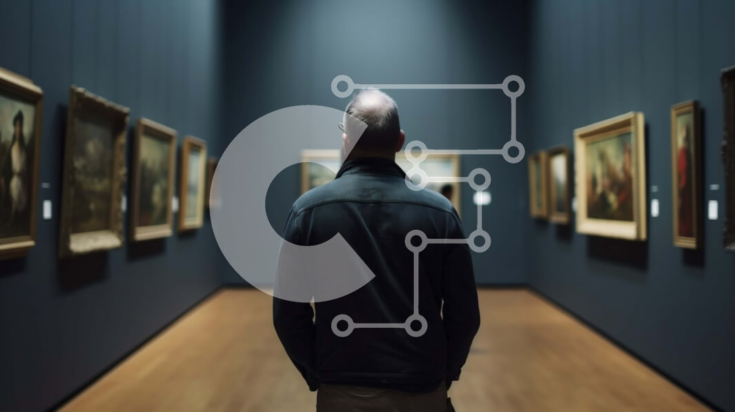 Intra Συλλεκτικό Ξύλινο Παζλ Plywood  4mm - Όμορφη εικόνα του ανθρώπου στην γκαλερί τέχνης με πίνακες ζωγραφικής στους τοίχους Σε Ξύλινο Κουτί - Διαστάσεις Puzzle: 10x10 cm – 25 κομμάτια