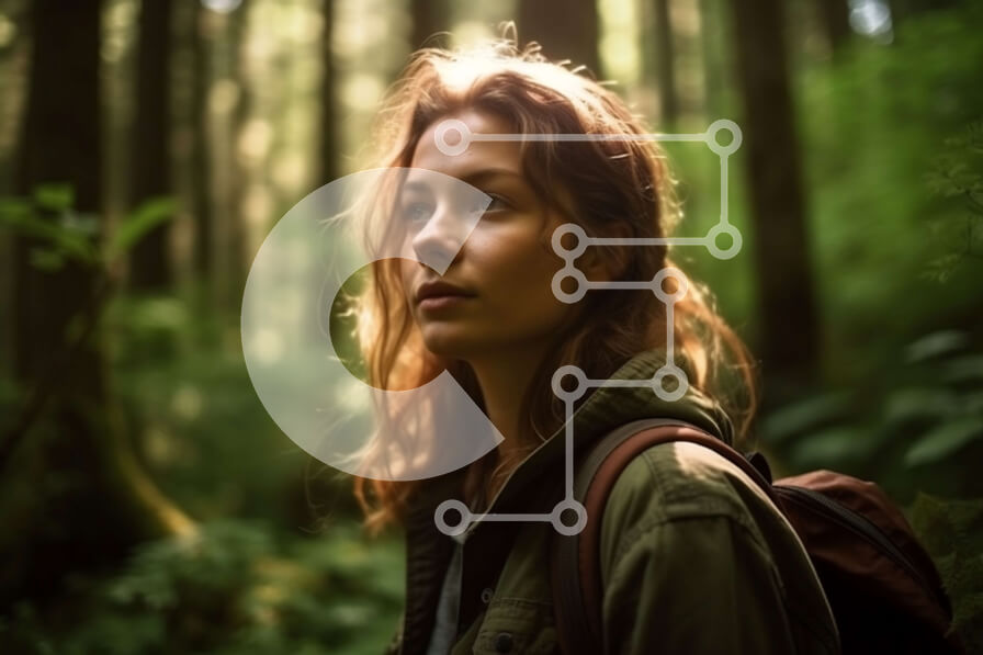 Intra Συλλεκτικό Ξύλινο Παζλ Plywood  4mm - Όμορφη εικόνα μιας γυναίκας που συλλογίζεται τη φύση σε ένα πυκνό δάσος Σε Ξύλινο Κουτί - Διαστάσεις: 10x10 cm – 25 κομμάτια