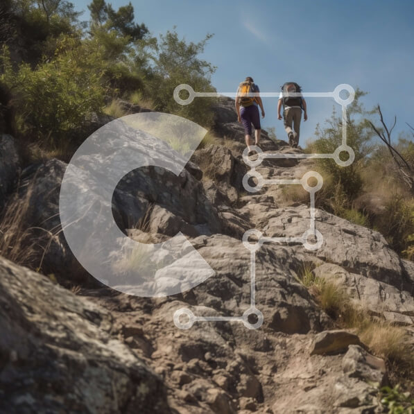 Intra Συλλεκτικό Ξύλινο Παζλ Plywood  4mm - Πεζοπόροι σε ένα απότομο μονοπάτι στο βουνό με καταγάλανο ουρανό Σε Ξύλινο Κουτί - Διαστάσεις: 10x10 cm – 25 κομμάτια