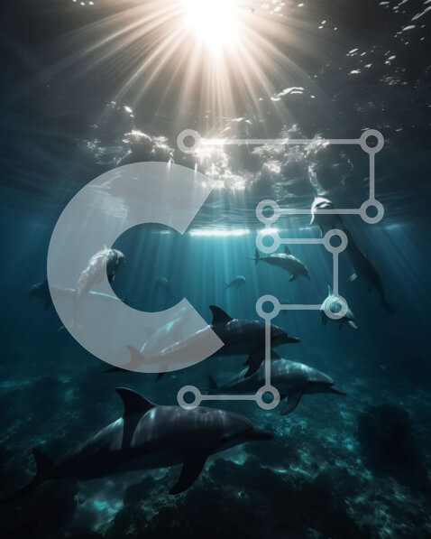 Intra Συλλεκτικό Ξύλινο Παζλ Plywood  4mm - Όμορφη εικόνα των δελφινιών που κολυμπούν στον ωκεανό Σε Ξύλινο Κουτί - Διαστάσεις: 10x10 cm – 25 κομμάτια