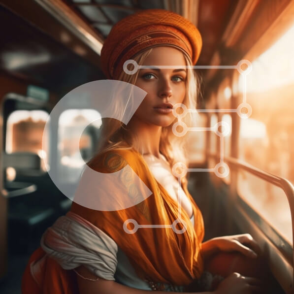 Intra Συλλεκτικό Ξύλινο Παζλ Plywood  4mm - Όμορφη ξανθιά γυναίκα που παρακολουθεί το ηλιοβασίλεμα από το παράθυρο του τρένου Σε Ξύλινο Κουτί - Διαστάσεις Puzzle: 10x10 cm – 25 κομμάτια