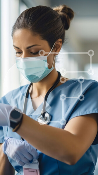 Intra Συλλεκτικό Ξύλινο Παζλ Plywood  4mm - Γυναίκα νοσοκόμα με το πρόχειρο στο διάδρομο του νοσοκομείου Σε Ξύλινο Κουτί - Διαστάσεις Puzzle: 10x10 cm – 25 κομμάτια