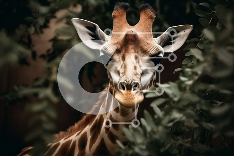 Σετ των 2 Intra Συλλεκτικό Ξύλινο Παζλ Plywood  4mm - Όμορφη εικόνα της καμηλοπάρδαλης που κοιτάζει μέσα από τα φύλλα ενός δέντρου Σε Ξύλινο Κουτί - Διαστάσεις: 10x10 cm – 25 κομμάτια