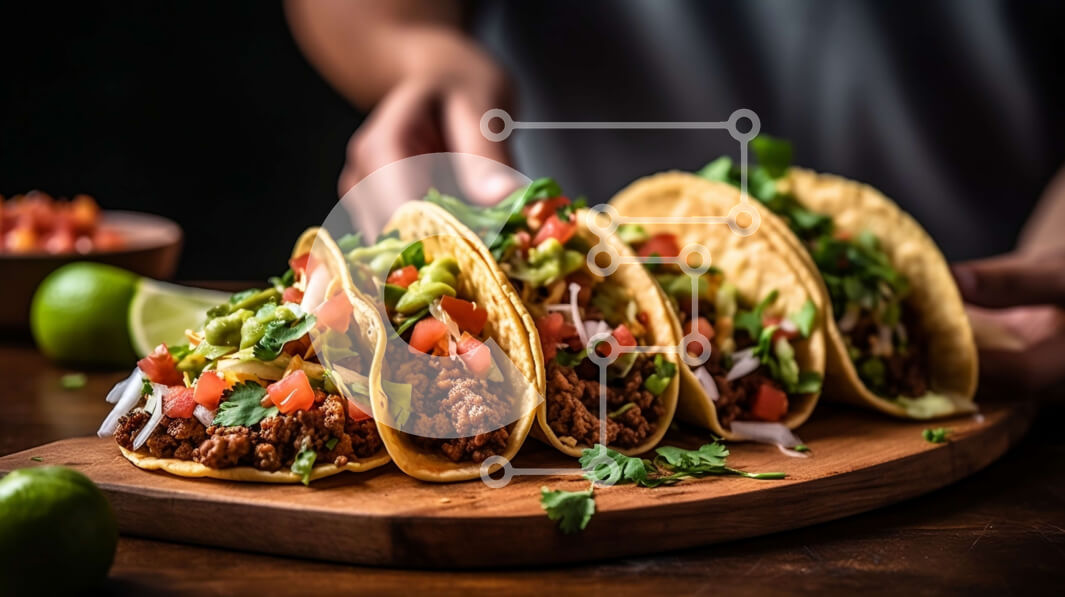 Σετ των 2 Intra Συλλεκτικό Ξύλινο Παζλ Plywood  4mm - Λαχταριστά τάκος σε ξύλινη σανίδα με φρέσκα λαχανικά και σάλσα Σε Ξύλινο Κουτί - Διαστάσεις: 10x10 cm – 25 κομμάτια