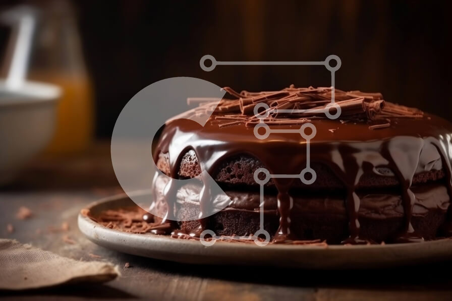 Σετ των 2 Intra Συλλεκτικό Ξύλινο Παζλ Plywood  4mm - Δελεαστική εικόνα ενός κέικ σοκολάτας με παγωμένο σοκολάτα και γάλα Σε Ξύλινο Κουτί - Διαστάσεις: 10x10 cm – 25 κομμάτια