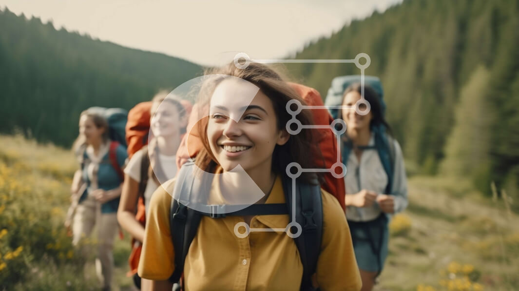 Intra Συλλεκτικό Ξύλινο Παζλ Plywood  4mm - Ομάδα γυναικών που πεζοπορούν και χαμογελούν στα όμορφα βουνά Σε Ξύλινο Κουτί - Διαστάσεις Puzzle: 10x10 cm – 25 κομμάτια