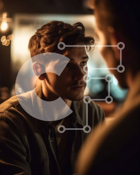 Intra Συλλεκτικό Ξύλινο Παζλ Plywood  4mm - Νεαρός άνδρας με δερμάτινο μπουφάν που κάθεται σε δωμάτιο με χαμηλό φωτισμό Σε Ξύλινο Κουτί - Διαστάσεις Puzzle: 10x10 cm – 25 κομμάτια