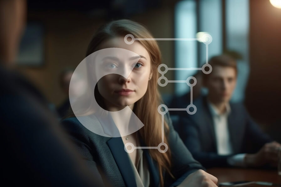 Intra Συλλεκτικό Ξύλινο Παζλ Plywood  4mm - Σοβαρή επιχειρηματίας που κάθεται στο τραπέζι στην αίθουσα συνεδριάσεων Σε Ξύλινο Κουτί - Διαστάσεις Puzzle: 10x10 cm – 25 κομμάτια