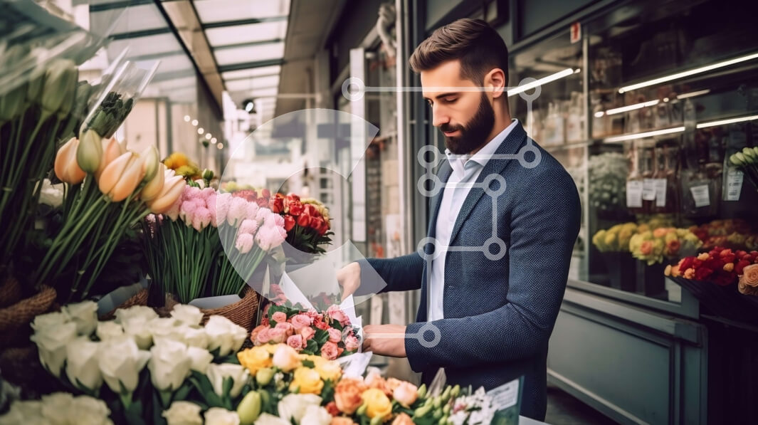 Intra Συλλεκτικό Ξύλινο Παζλ Plywood  4mm - Επαγγελματίας που θαυμάζει τις πολύχρωμες τουλίπες έξω από το ανθοπωλείο Σε Ξύλινο Κουτί - Διαστάσεις Puzzle: 10x10 cm – 25 κομμάτια