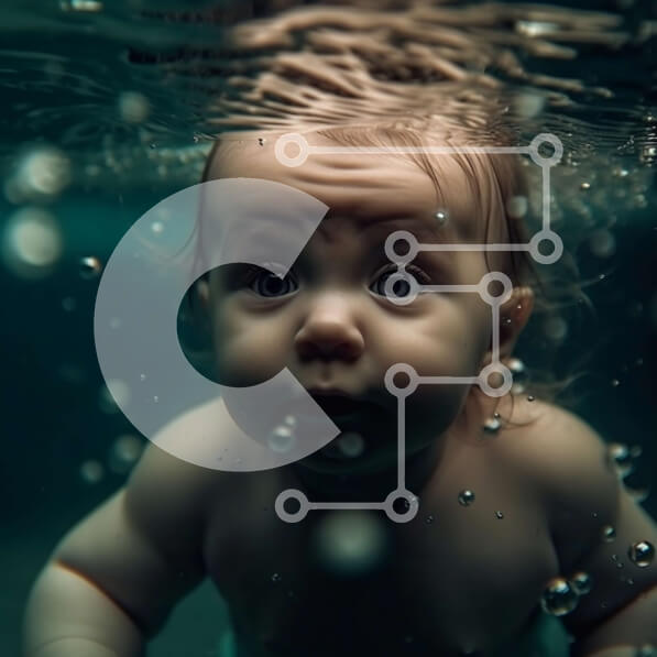 Intra Συλλεκτικό Ξύλινο Παζλ Plywood  4mm - Αξιολάτρευτο μωρό που κολυμπάει υποβρύχια με ανοιχτά μάτια και φυσαλίδες Σε Ξύλινο Κουτί - Διαστάσεις Puzzle: 10x10 cm – 25 κομμάτια